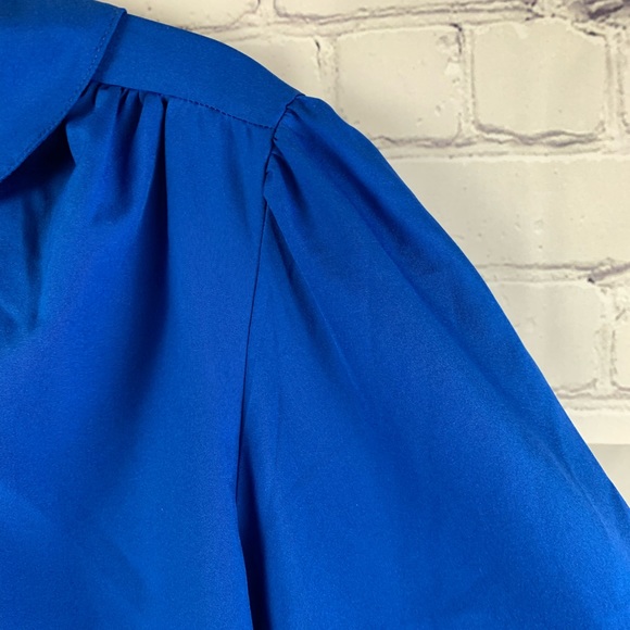 VINTAGE JUDY BOND Blouse Button-down Blue Puffy Style Sleeve - Picture 4 of 8